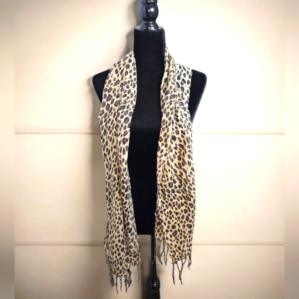 Animal Print Scarf with Fringe